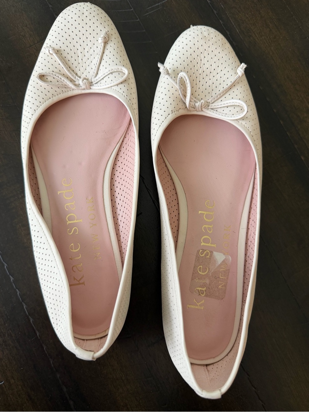 kate spade Cream Perforated Ballet Flats with Pink Linings